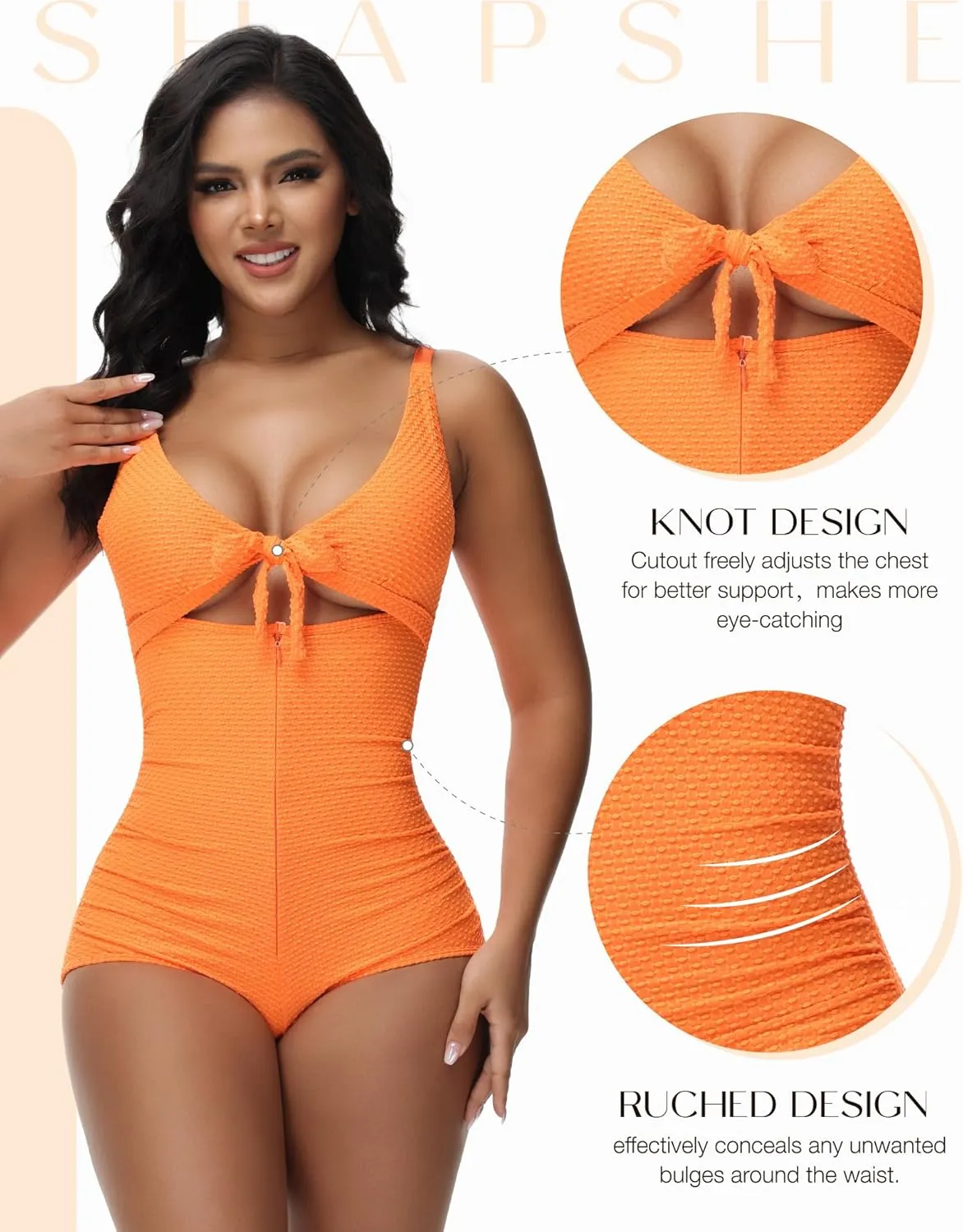 SHAPSHE Women's Tummy Control Swimsuit One Piece Slimming Bathing Suit Cutout Tie Knot Front Bikini Push Up Swimwear