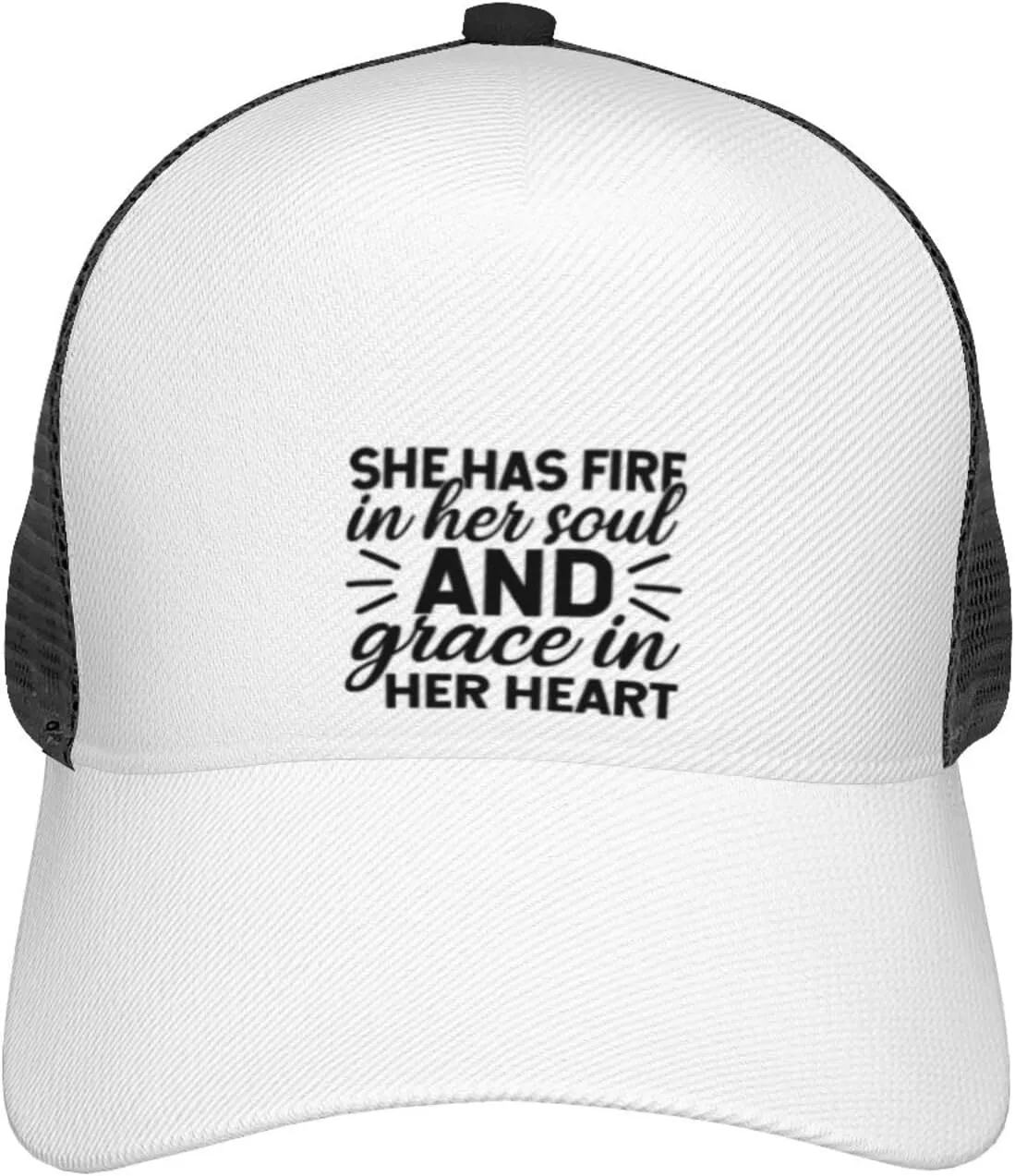 She Has Firf in Her Soul and Grace in Her Heart Girl Power Adjustable Mesh Trucker Baseball Cap Breathable Mesh for Casual Wear Golf Dad Hat for Men, Women Sun Hat Trucker Hat Black