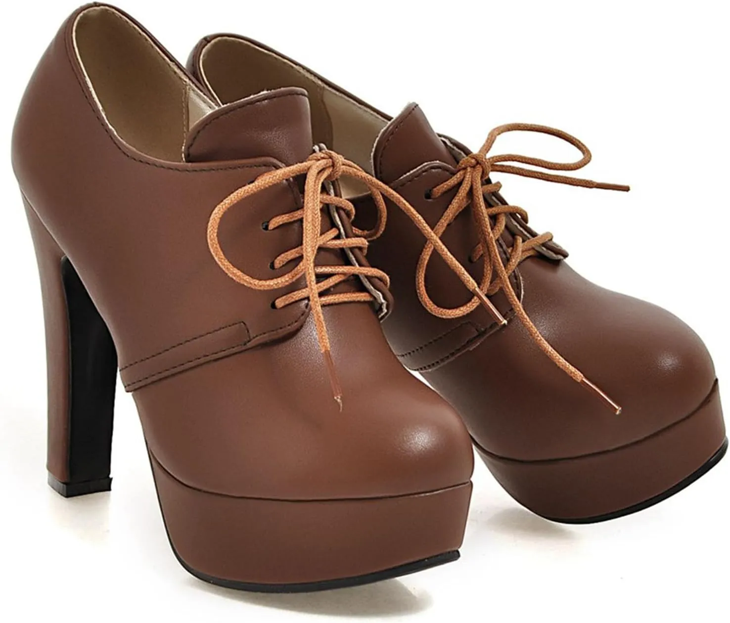 SHEMEE Womens Block Heel Platform Lace Up Pumps Oxford High Heels Ankle Booties Brogue Wingtip Vintage Dress Shoes
