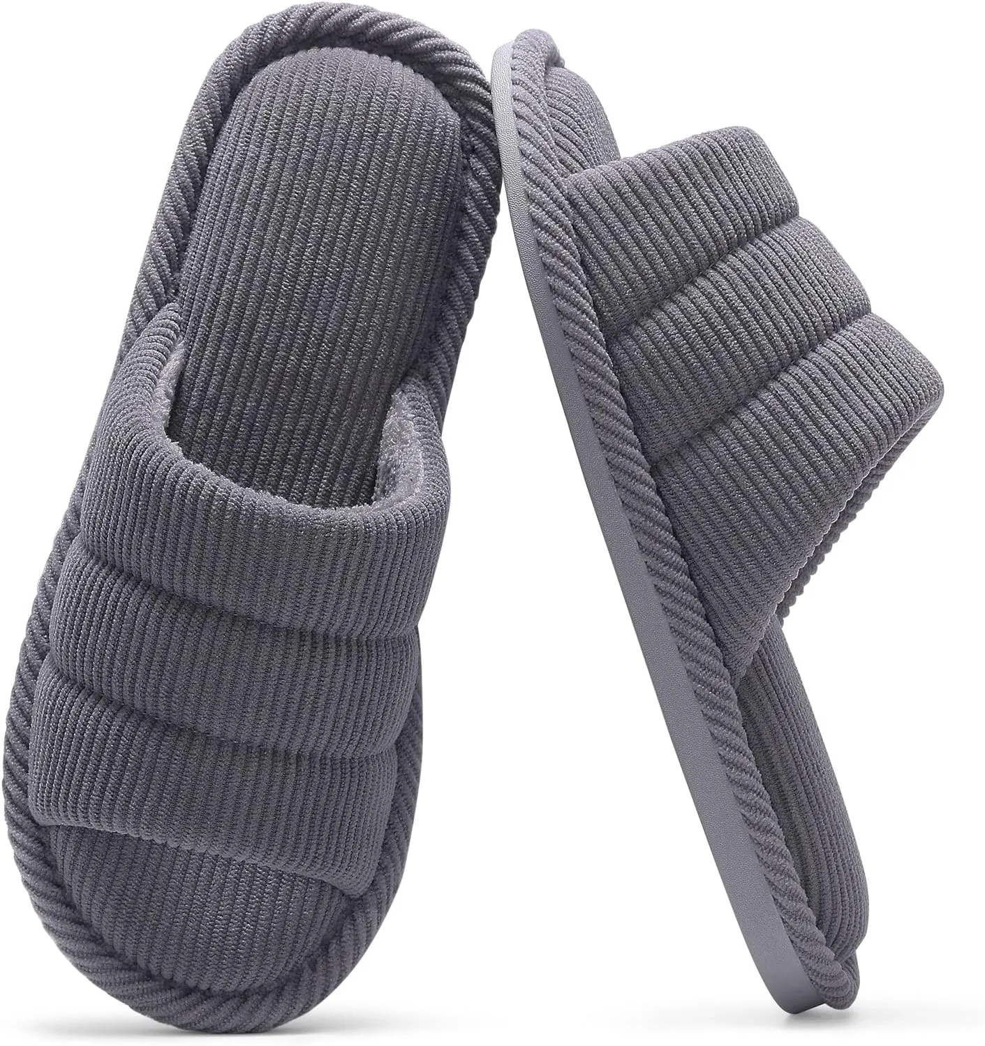 shevalues Terry Cloth Open Toe Slippers for Women Memory Foam Slip On House Slippers