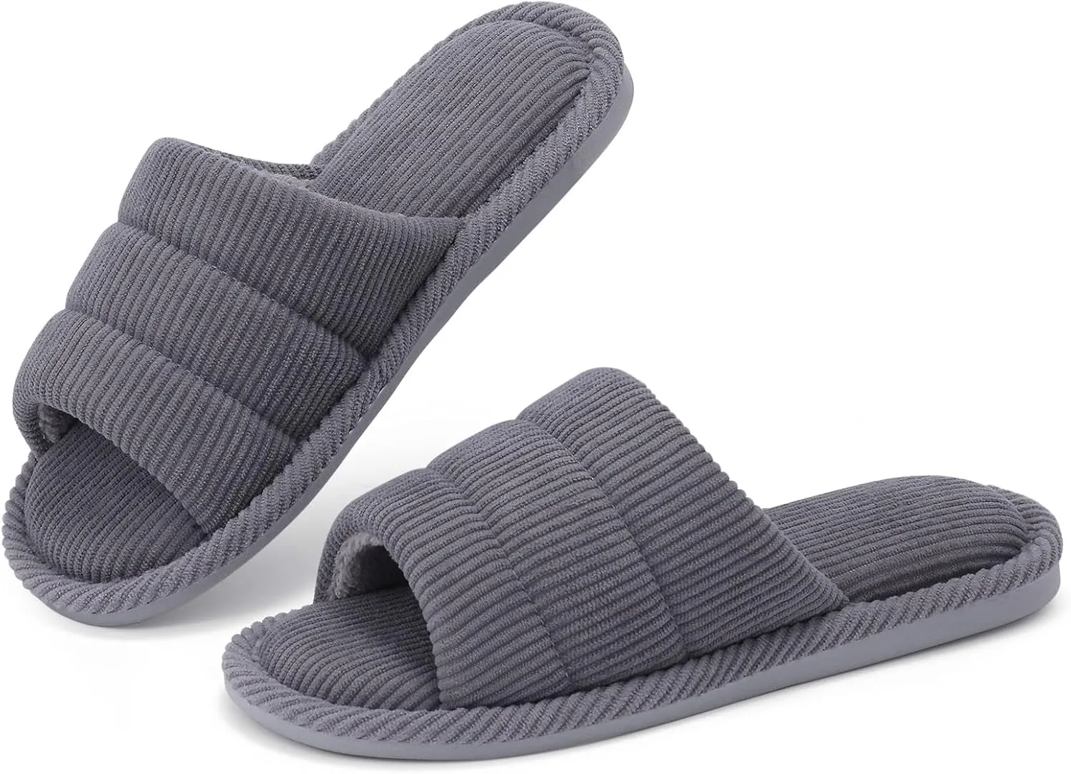 shevalues Terry Cloth Open Toe Slippers for Women Memory Foam Slip On House Slippers