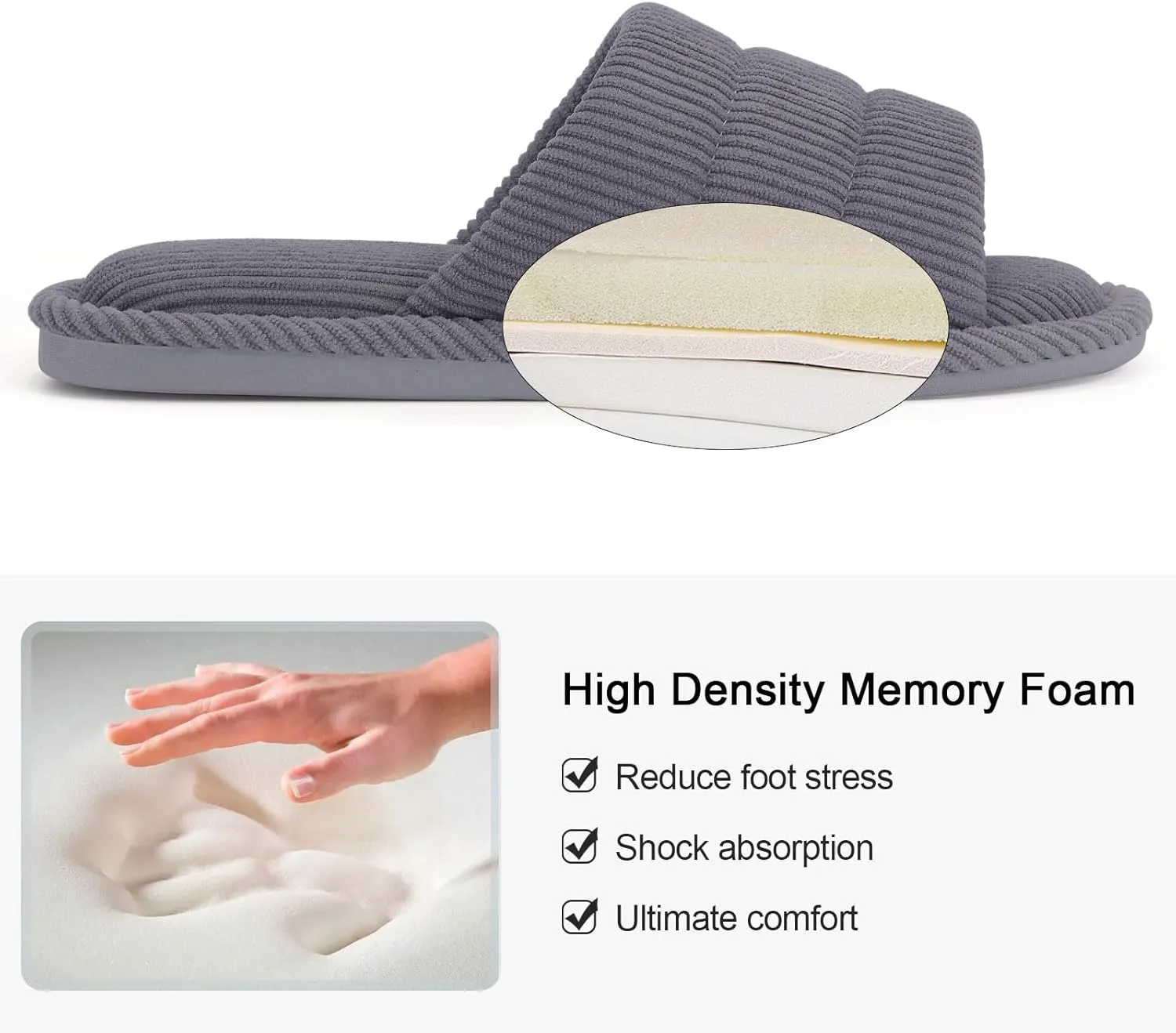 shevalues Terry Cloth Open Toe Slippers for Women Memory Foam Slip On House Slippers