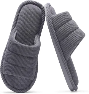 shevalues Terry Cloth Open Toe Slippers for Women Memory Foam Slip On House Slippers