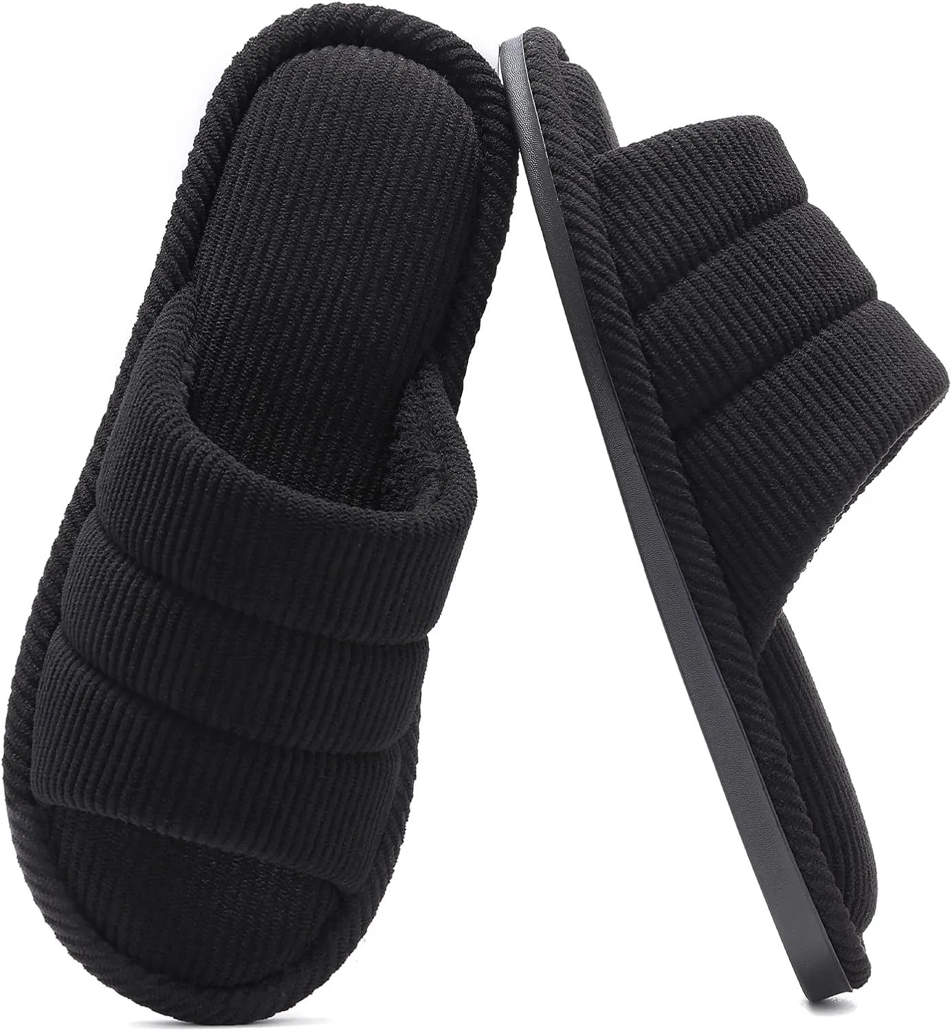 shevalues Terry Cloth Open Toe Slippers for Women Memory Foam Slip On House Slippers
