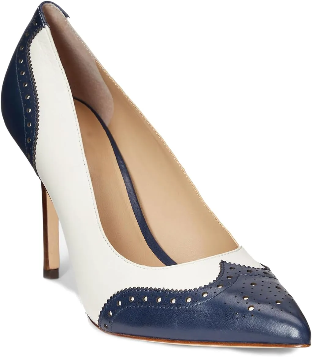 SHODENSE Women Pointed Toe Stiletto Heel Pumps Oxford Slip On High Heels Two Tone Perforated 4 inch Stiletto High Heels Pointy Closed Toe Dress Heels Wingtips Vintage Retro Sexy 4-11 M US