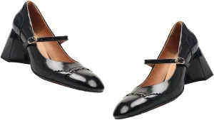 SHODENSE Women Square Toe Chunky Heel Pumps Oxford Ankle Strap High Heels Two Tone Perforated 3 inch Block Heel Mary Jane Shoes Closed Toe Dress Heels Wingtips Vintage Retro 4-11 M US