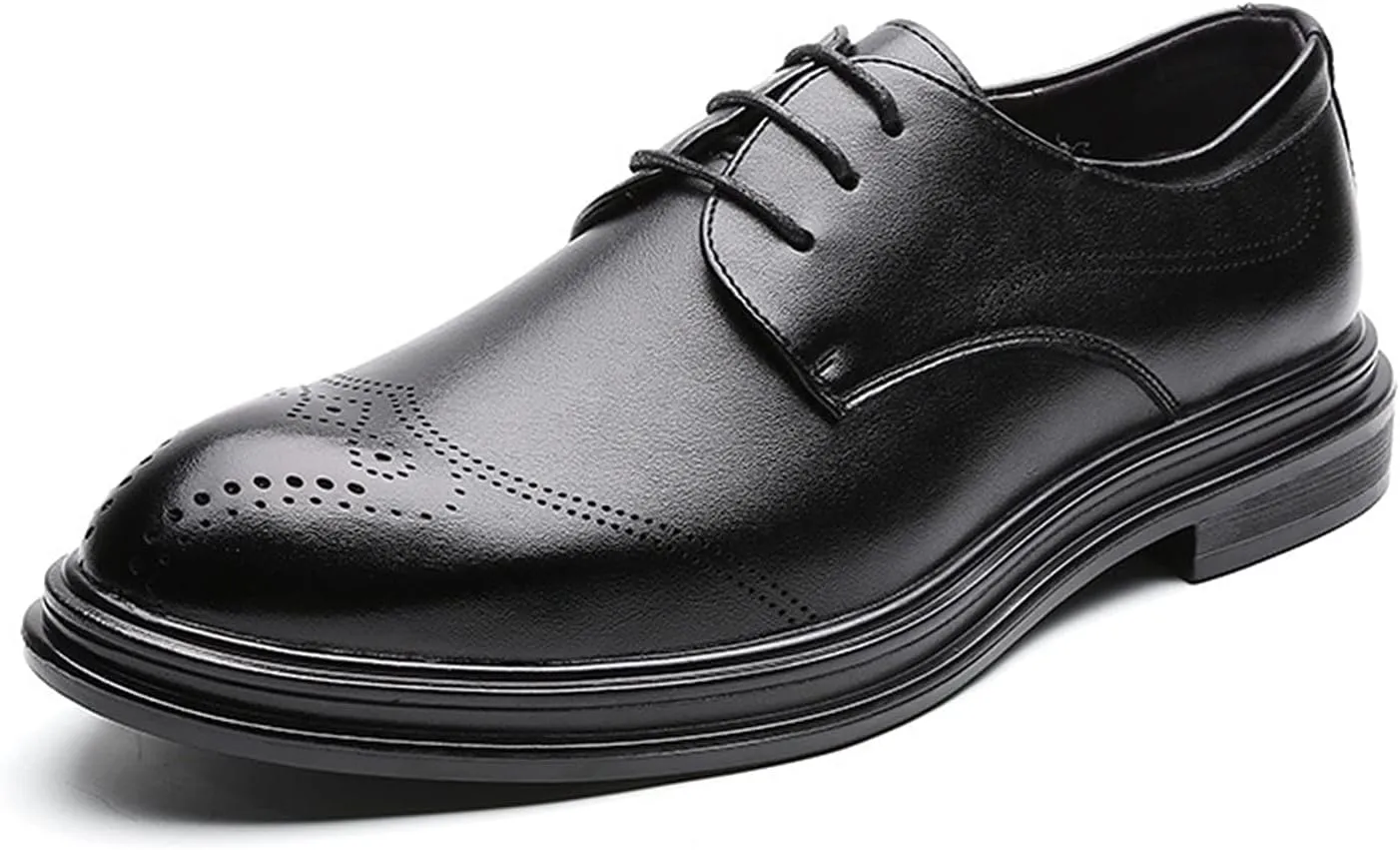 Single Season Dress Oxford Formal Shoes for Men Lace Up Brogue Embossed Wing Tip Round Burnished Toe Vegan Leather Anti-Slip Non Slip Resistant Classic Very Popular Among Young People