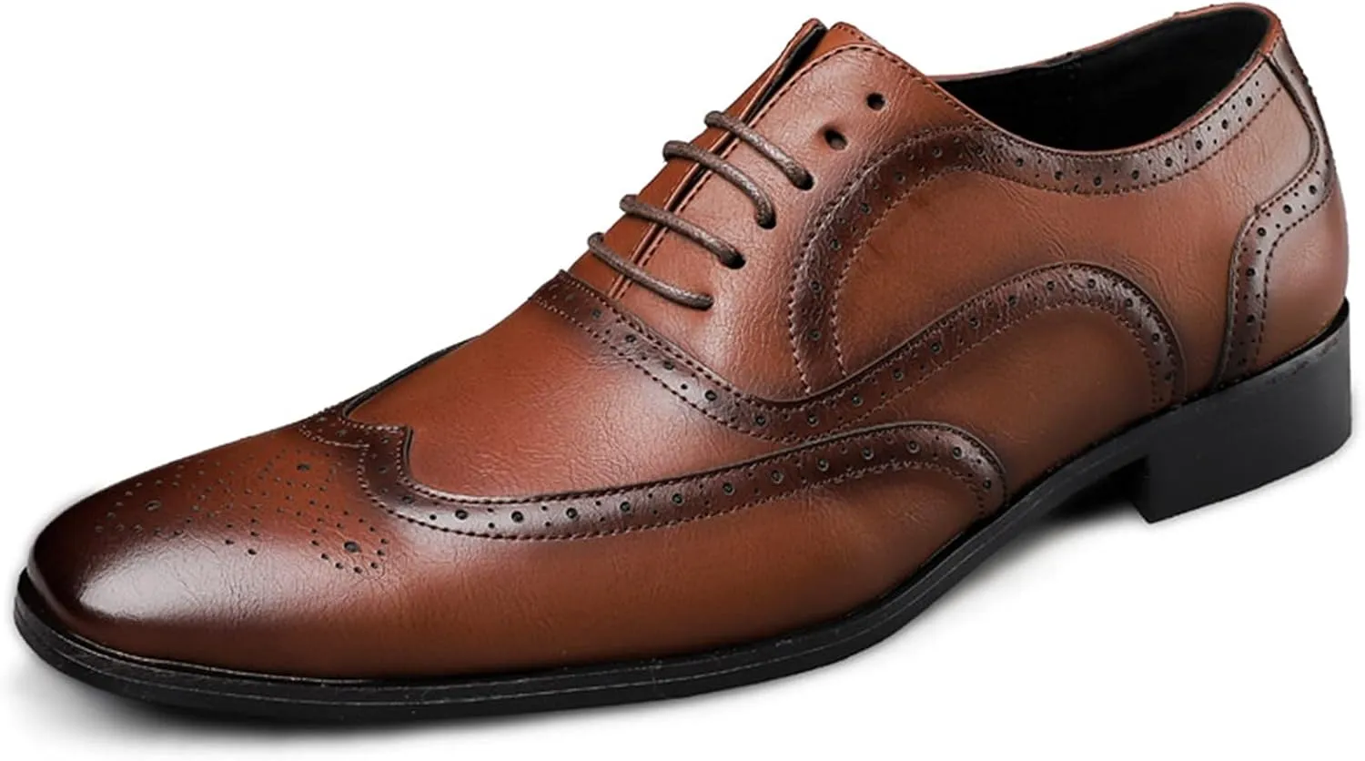 Single Season Dress Oxford Shoes for Men Lace Up Brogue Embossed Burnished Wing Tip Vegan Leather Rubber Sole Anti-Slip Non Slip Resistant Business Very Popular Among Young People