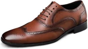 Single Season Dress Oxford Shoes for Men Lace Up Brogue Embossed Burnished Wing Tip Vegan Leather Rubber Sole Anti-Slip Non Slip Resistant Business Very Popular Among Young People