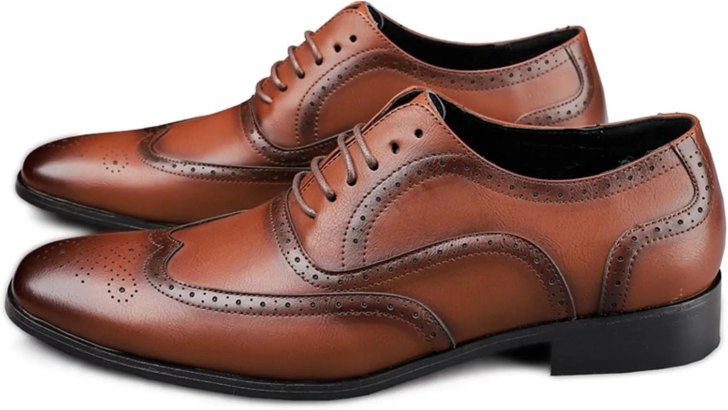Single Season Dress Oxford Shoes for Men Lace Up Brogue Embossed Burnished Wing Tip Vegan Leather Rubber Sole Anti-Slip Non Slip Resistant Business Very Popular Among Young People