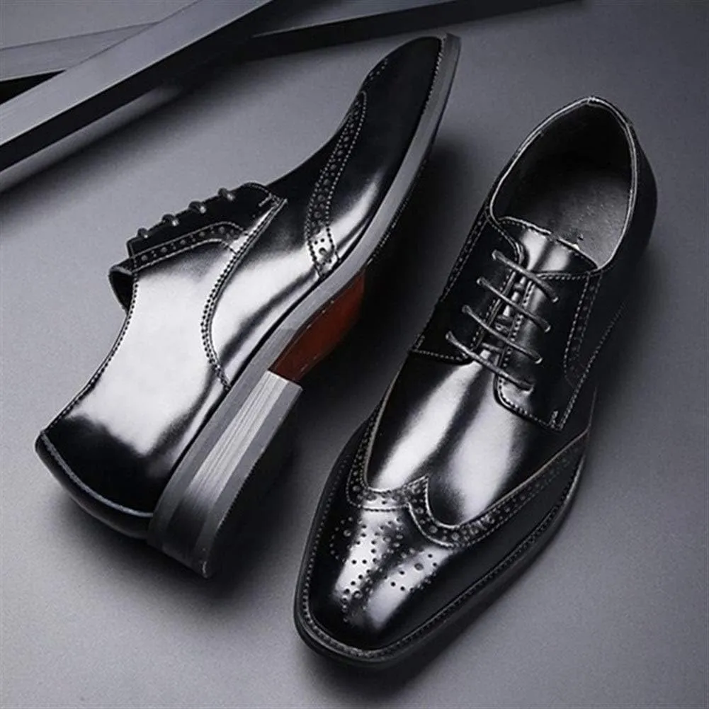Single Season Oxford Dress Shoes for Men Lace Up Burnished Toe Wing Tip Brogue Cowhide Low Top Anti-Slip Rubber Sole Slip Resistant Prom Very Popular Among Young People