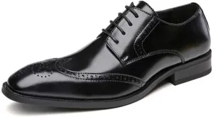 Single Season Oxford Dress Shoes for Men Lace Up Burnished Toe Wing Tip Brogue Cowhide Low Top Anti-Slip Rubber Sole Slip Resistant Prom Very Popular Among Young People