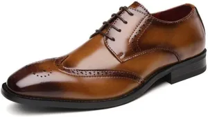 Single Season Oxford Dress Shoes for Men Lace Up Burnished Toe Wing Tip Brogue Cowhide Low Top Anti-Slip Rubber Sole Slip Resistant Prom Very Popular Among Young People