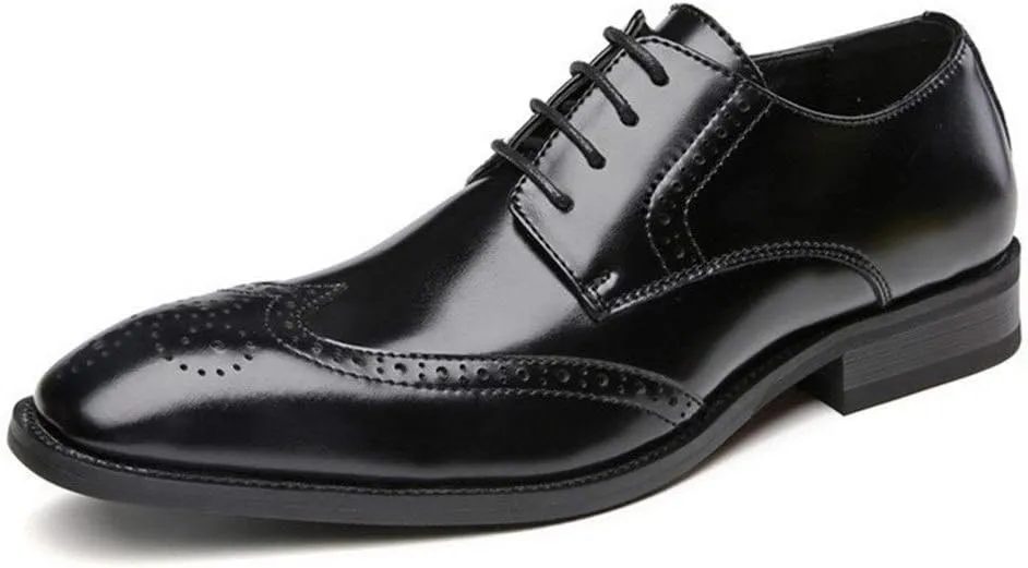 Single Season Oxford Dress Shoes for Men Lace Up Burnished Toe Wing Tip Brogue Cowhide Low Top Anti-Slip Rubber Sole Slip Resistant Prom Very Popular Among Young People