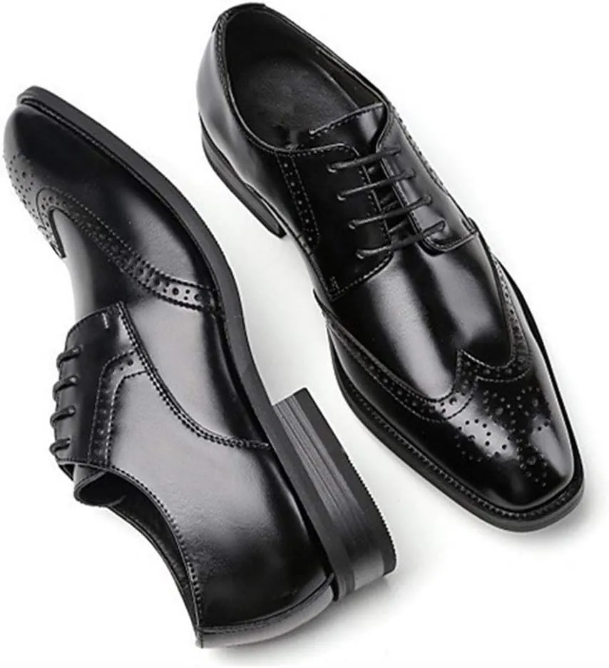 Single Season Oxford Dress Shoes for Men Lace Up Burnished Toe Wing Tip Brogue Cowhide Low Top Anti-Slip Rubber Sole Slip Resistant Prom Very Popular Among Young People
