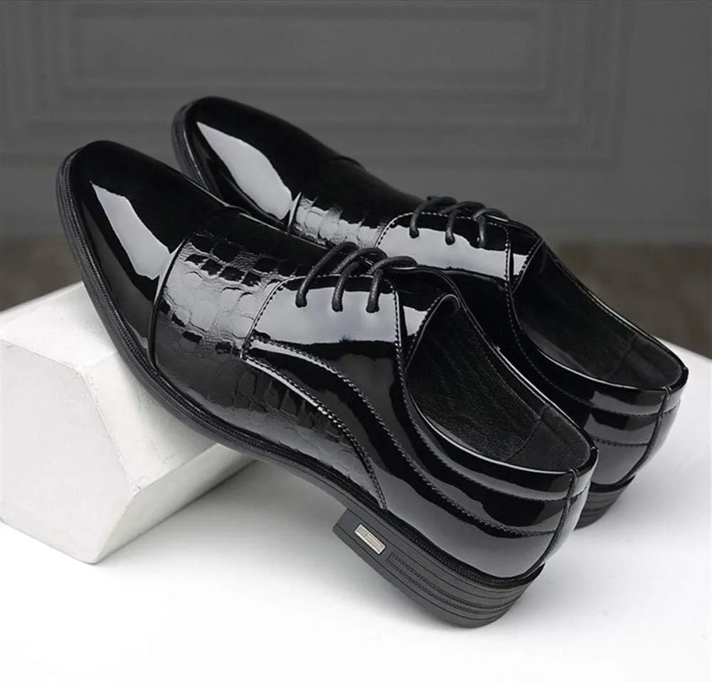 Single Season Oxford Dress Shoes for Men Lace Up Crocodile Embossed Cap Toe Shoes Vegan Leather Non Slip Resistant Anti-Slip Low Top Party Very Popular Among Young People