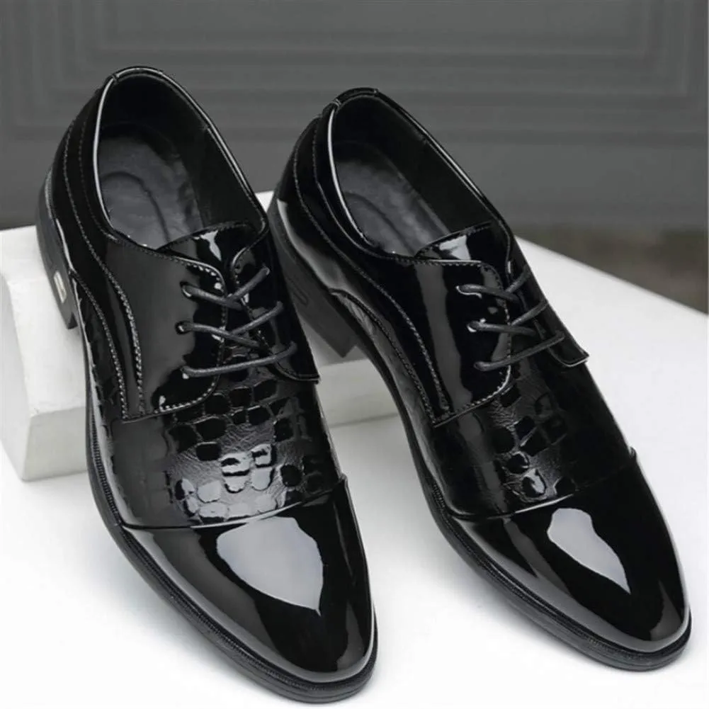 Single Season Oxford Dress Shoes for Men Lace Up Crocodile Embossed Cap Toe Shoes Vegan Leather Non Slip Resistant Anti-Slip Low Top Party Very Popular Among Young People