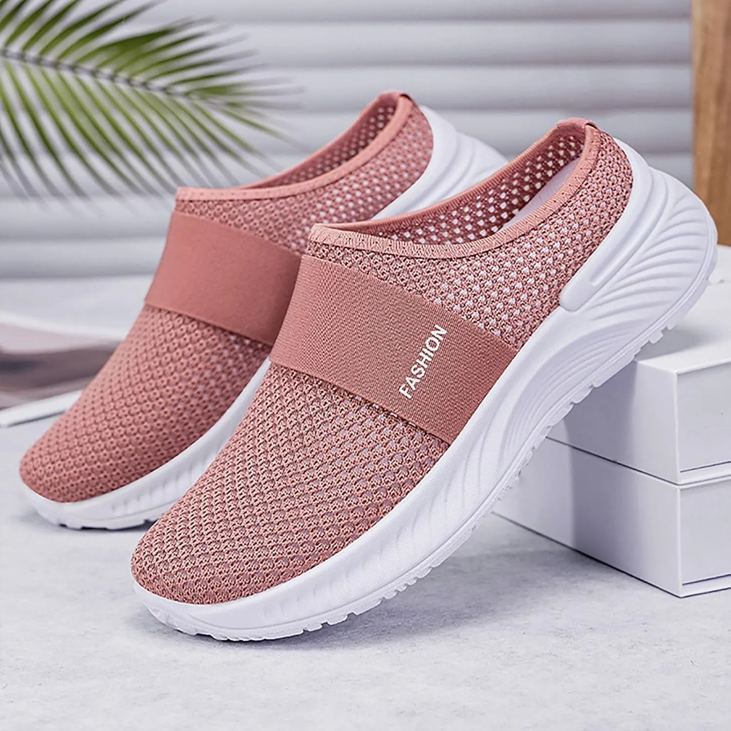 Slip On Sandals Women Comfortable Mesh Closed Toe Walking Orthopedic Shoes Breathable Wide Width Arch Support Shoes