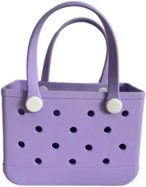 Small Beach Tote Bag, Waterproof Rubber Beach Tote Bag, Washable Durable Open Travel Totes for Boat Pool Sports (Purple)