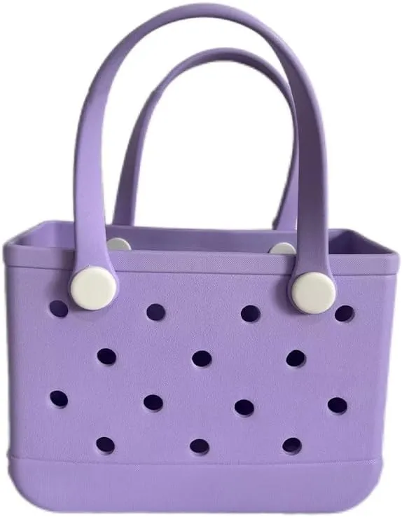 Small Beach Tote Bag, Waterproof Rubber Beach Tote Bag, Washable Durable Open Travel Totes for Boat Pool Sports (Purple)