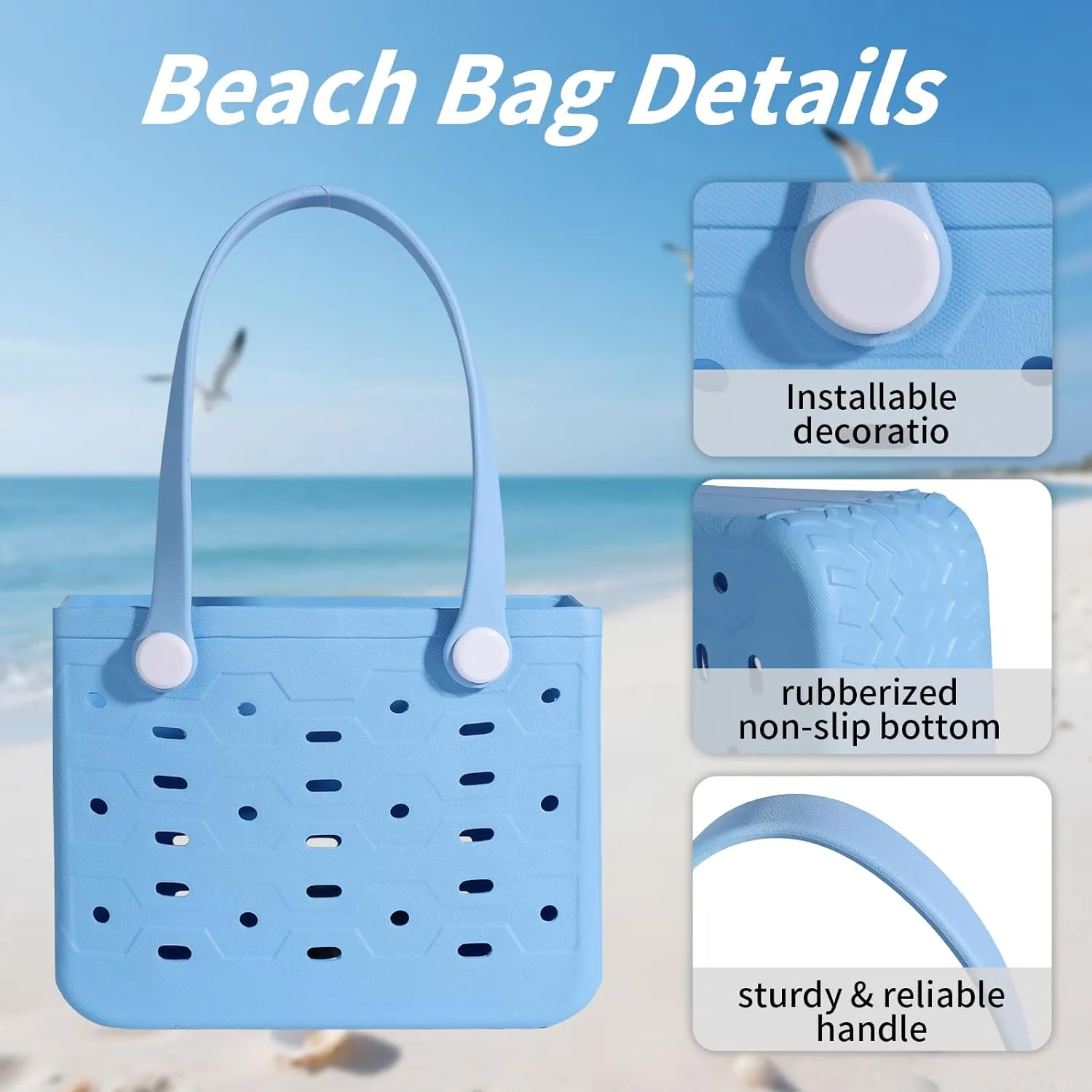 Small Rubber Beach Bag for adults & kids, Travel Tote Bag for the Beach Boat Pool