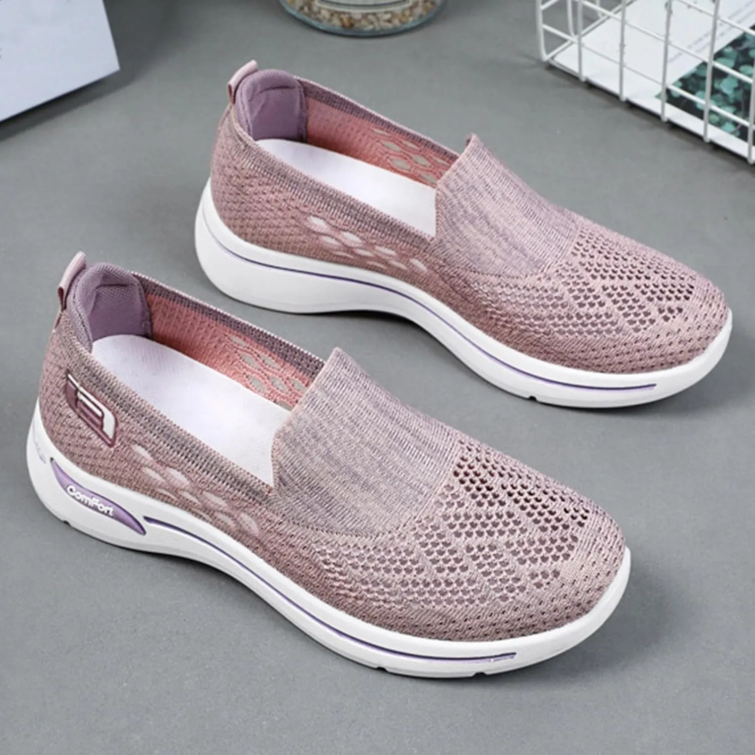 Sneakers for Women Diabetic Elderly Shoes Ladies Fashion Mary Jane Sneakers Mesh Breathable Walking Sneaker Summer Woven Hollow Out Orthopedic Soft Arch Support Walking Shoes