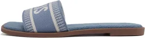 Soda “FLAIR” ~ Women Square Open Toe Single Embroider Band Slip-On Flat Summer Resort Sandal