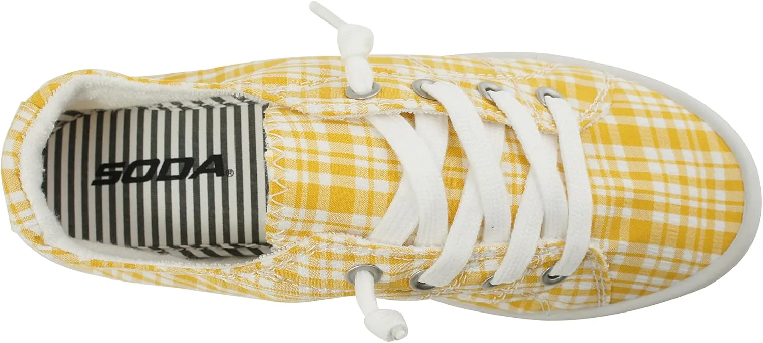 Soda Flat Women Shoes Linen Canvas Slip On Sneakers Lace Up Style Loafers Zig-S