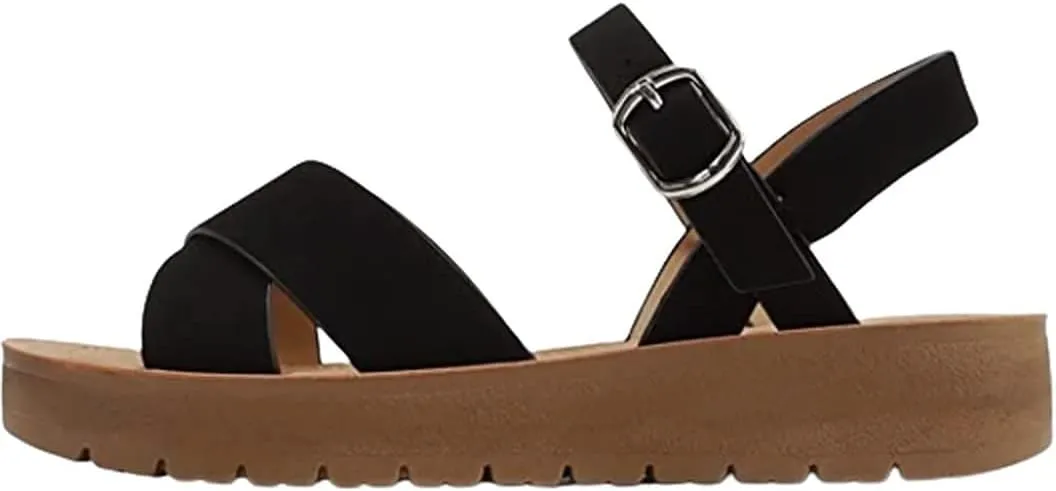 Soda Girls Strappy Flat Sandals Chester-2 shoes Black 1