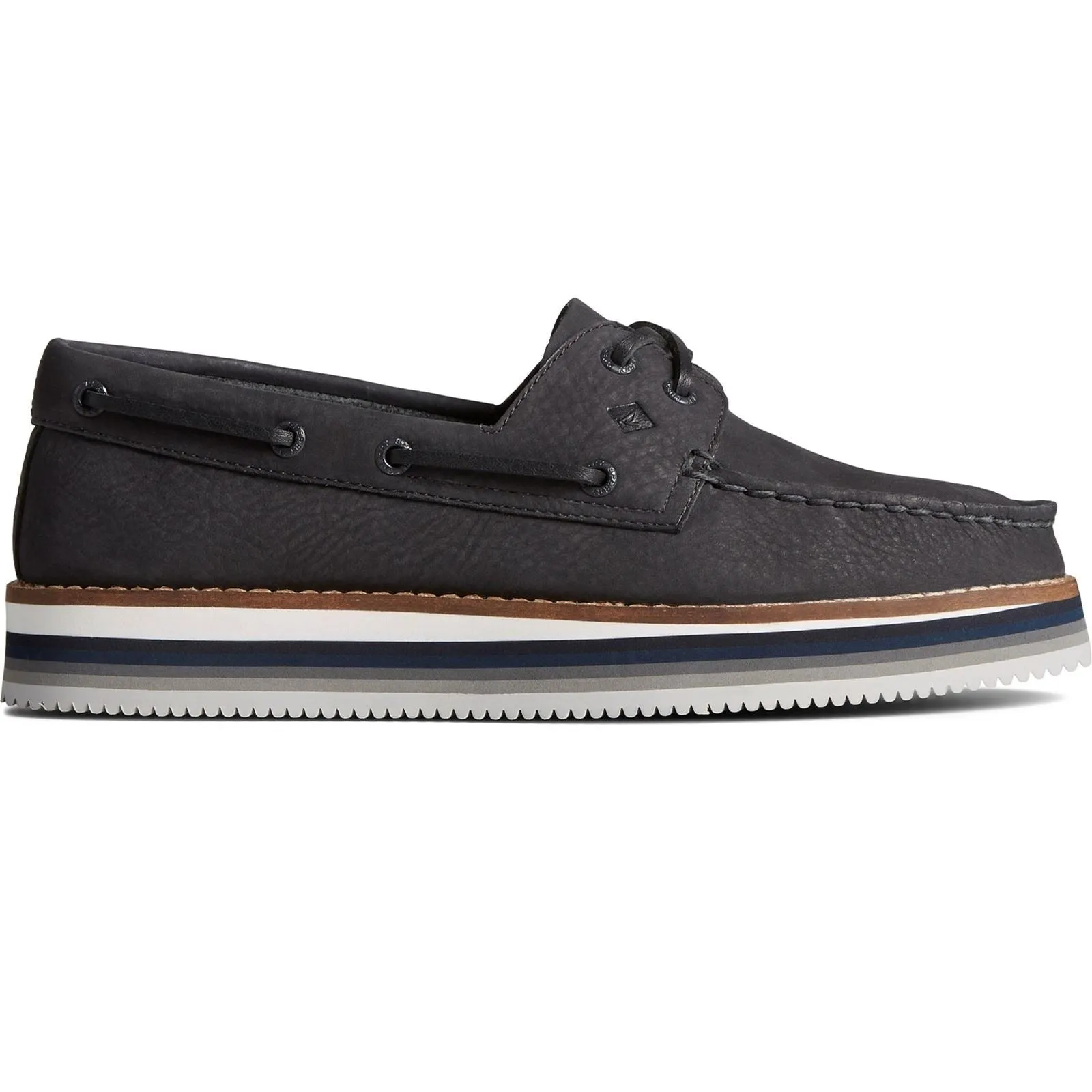 Sperry Authentic Original Stacked Leather Women's Black Boat Shoes