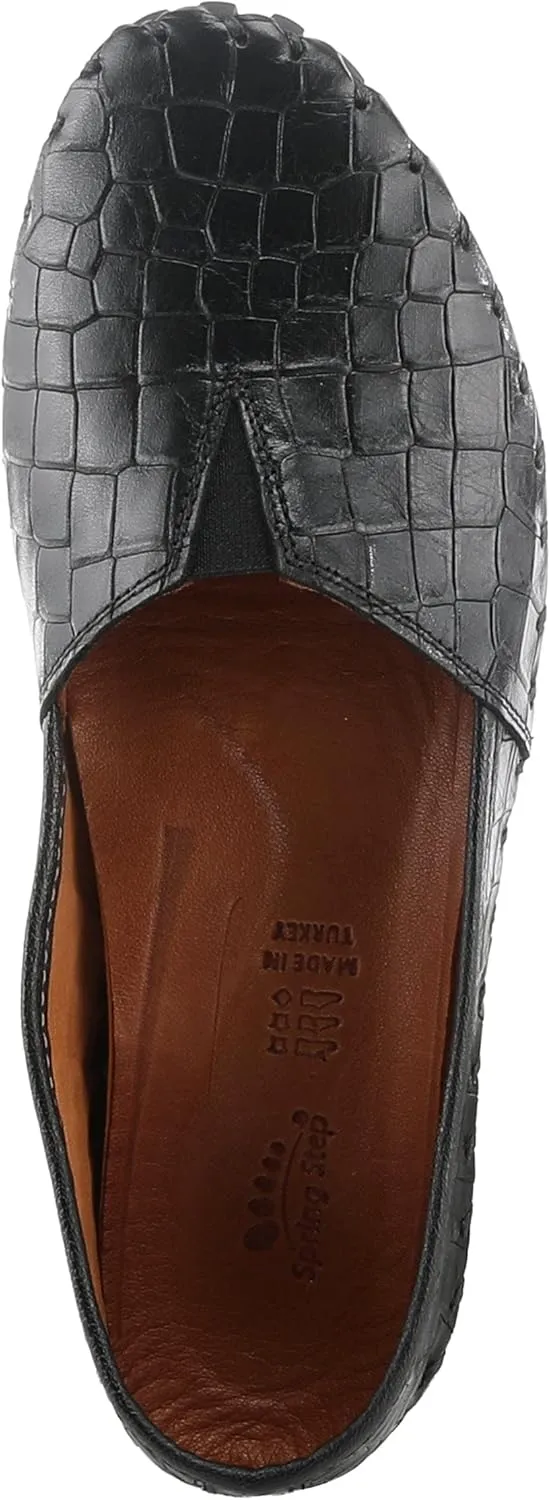 Spring Step Kathaleta-Croco Shoes for Women - Ladies Leather Booties with Rubber Outsole - Comfortable Slip-On Flat Shoes for Womens