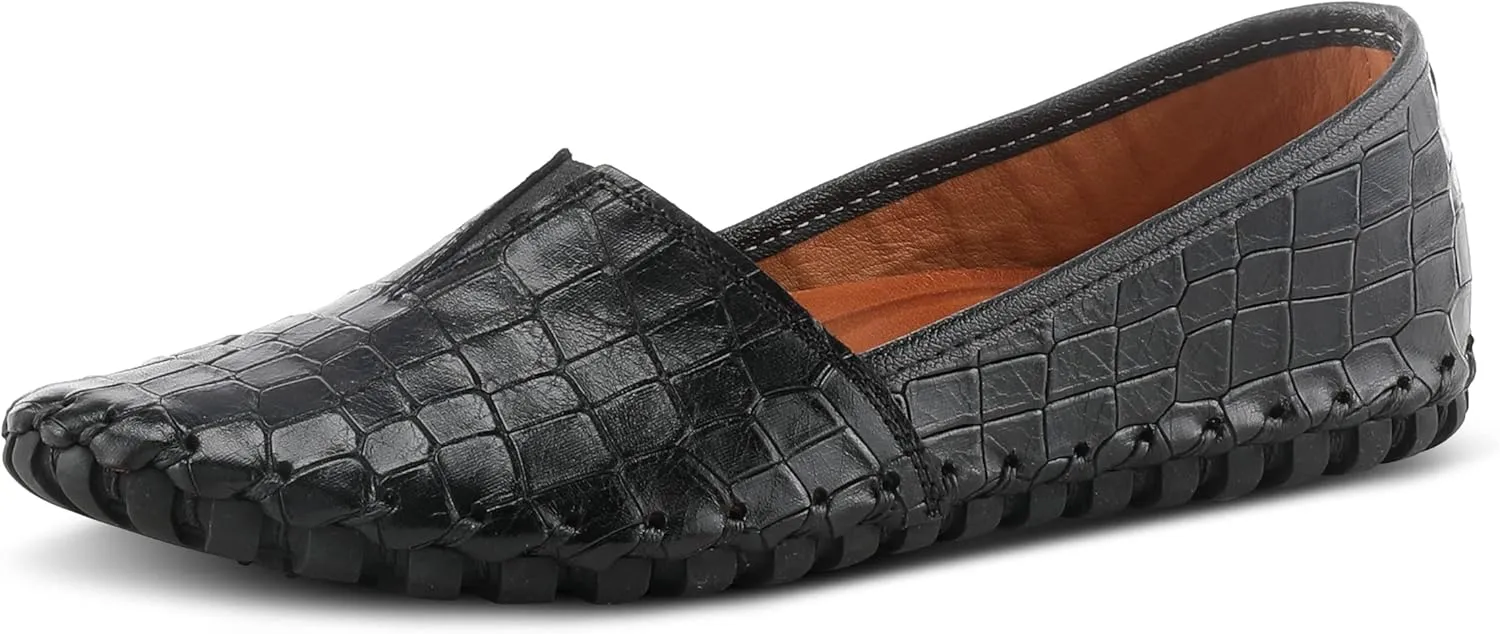 Spring Step Kathaleta-Croco Shoes for Women - Ladies Leather Booties with Rubber Outsole - Comfortable Slip-On Flat Shoes for Womens