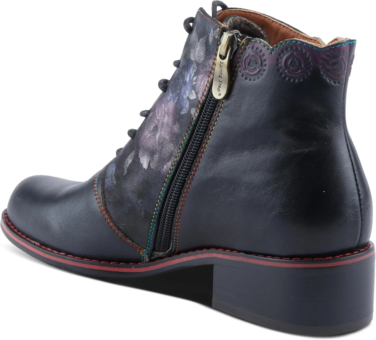 Spring Step L'Artiste Xenia Women's Lace-Up Oxford Bootie - Classic Menswear with Floral Print Shaft