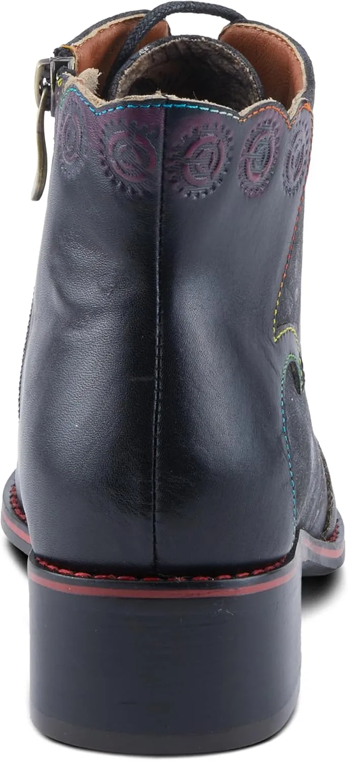 Spring Step L'Artiste Xenia Women's Lace-Up Oxford Bootie - Classic Menswear with Floral Print Shaft