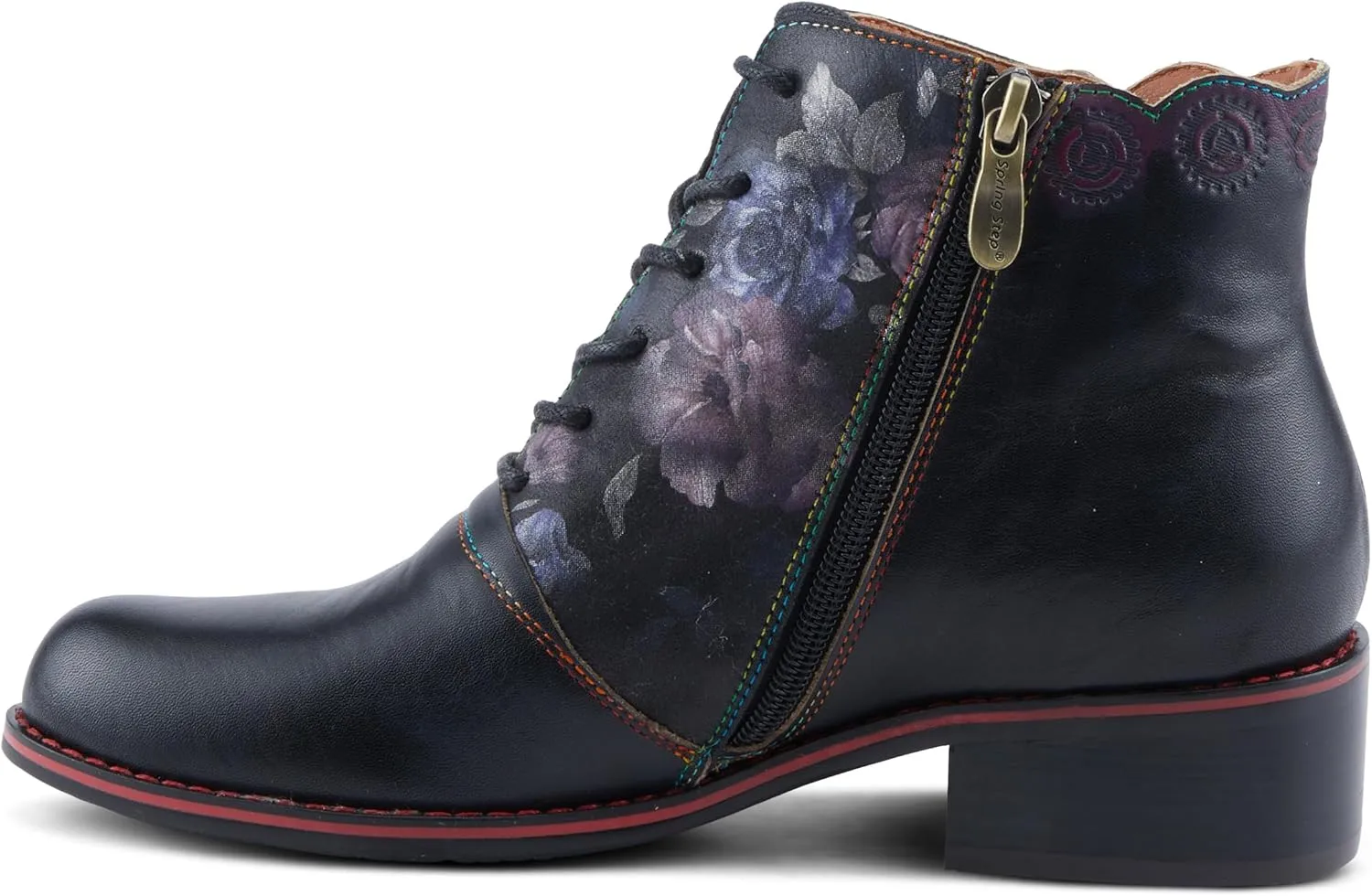 Spring Step L'Artiste Xenia Women's Lace-Up Oxford Bootie - Classic Menswear with Floral Print Shaft