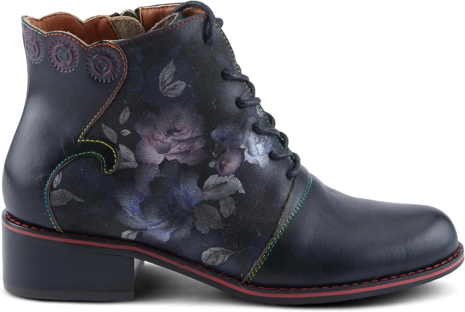 Spring Step L'Artiste Xenia Women's Lace-Up Oxford Bootie - Classic Menswear with Floral Print Shaft