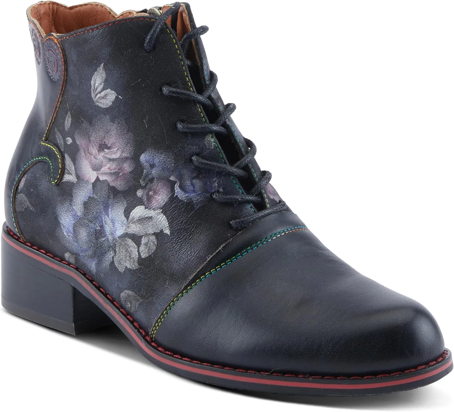 Spring Step L'Artiste Xenia Women's Lace-Up Oxford Bootie - Classic Menswear with Floral Print Shaft