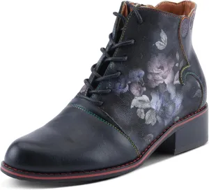 Spring Step L'Artiste Xenia Women's Lace-Up Oxford Bootie - Classic Menswear with Floral Print Shaft