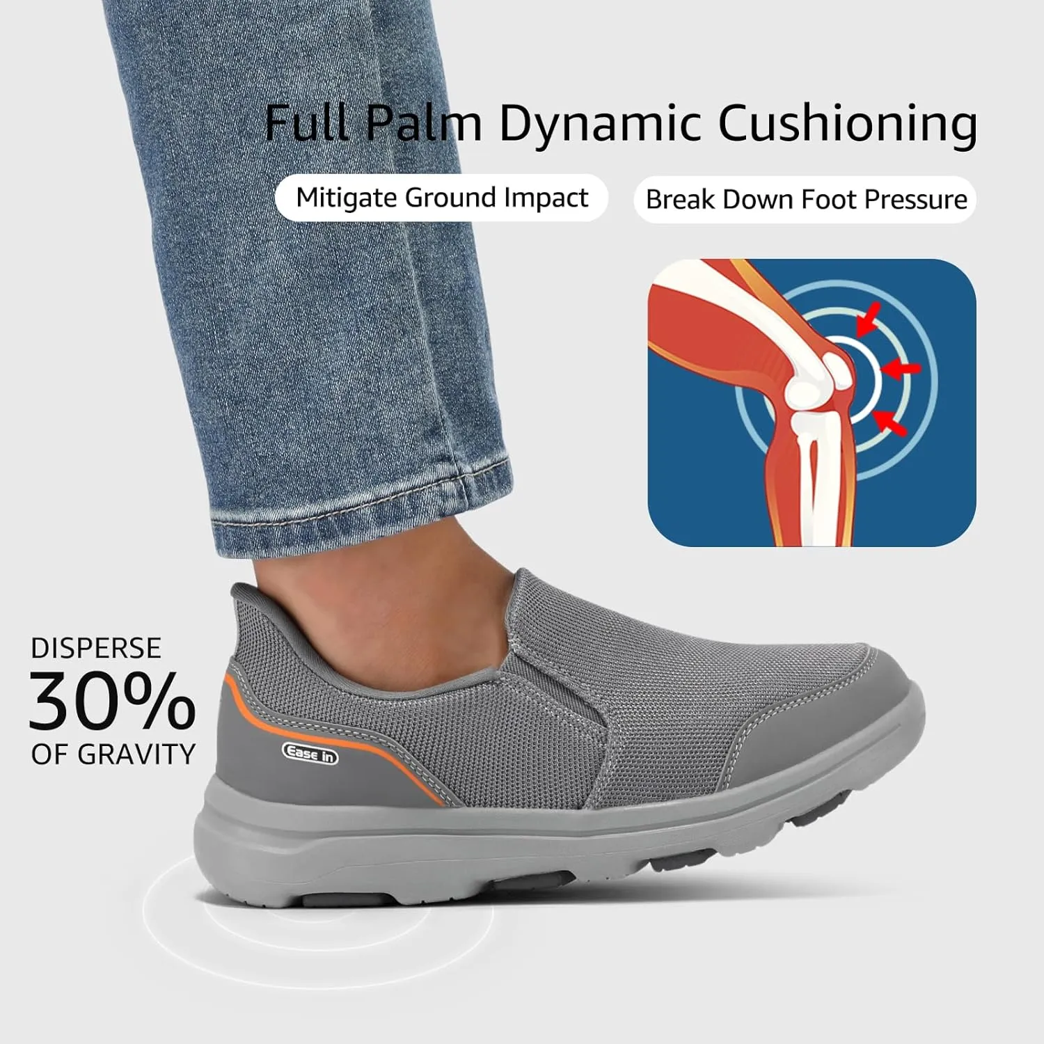 STQ Mens Orthopedic Shoes for Plantar Fasciitis, Comfortable Slip on Walking Shoes for Foot and Heel Pain Relief