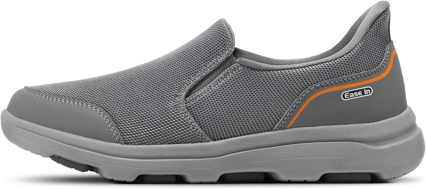 STQ Mens Orthopedic Shoes for Plantar Fasciitis, Comfortable Slip on Walking Shoes for Foot and Heel Pain Relief
