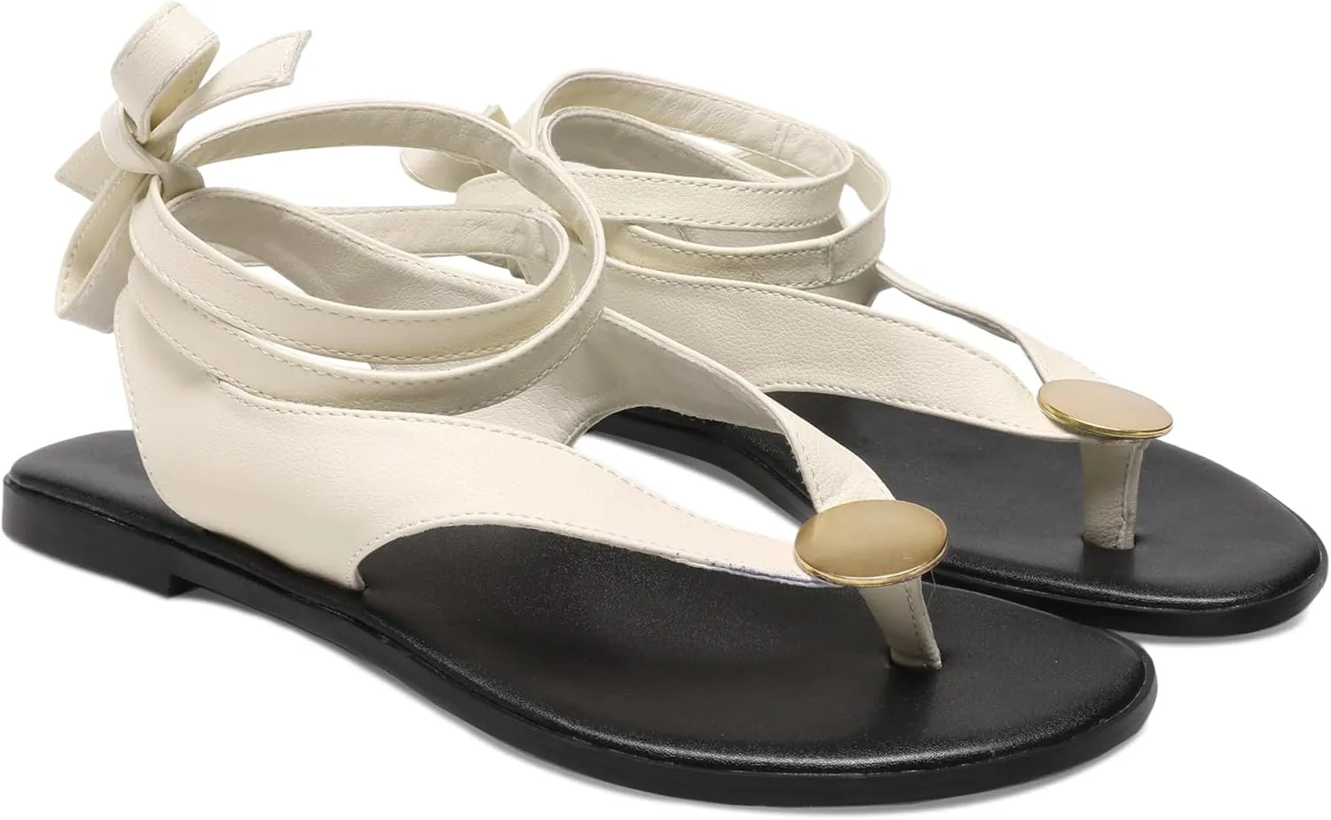 Strap Flip Flop Flat Sandals for Women with Metal Circular Ankle Strappy Ladies Fashion Cute Summer Thong Sandals Dressy.