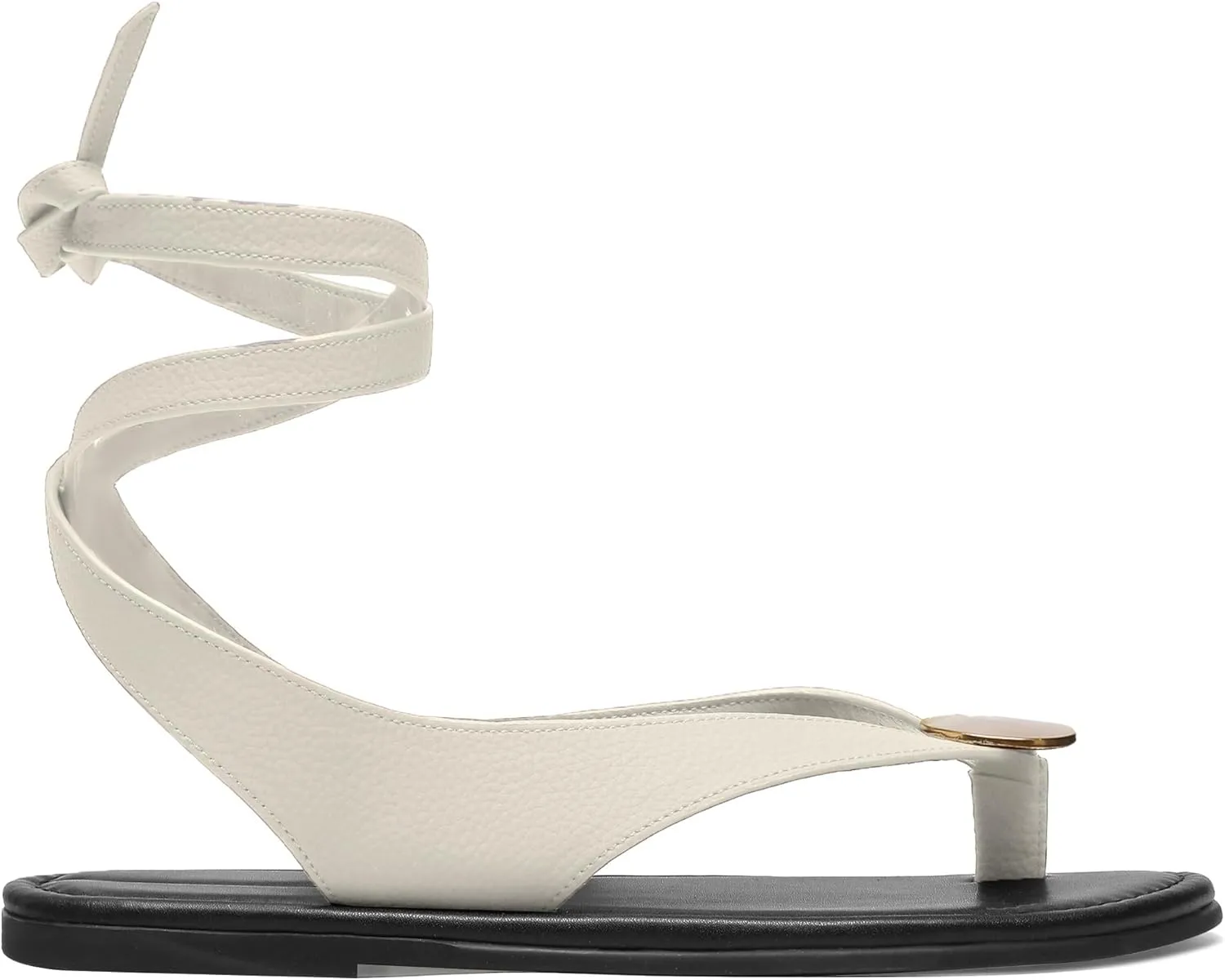 Strap Flip Flop Flat Sandals for Women with Metal Circular Ankle Strappy Ladies Fashion Cute Summer Thong Sandals Dressy.