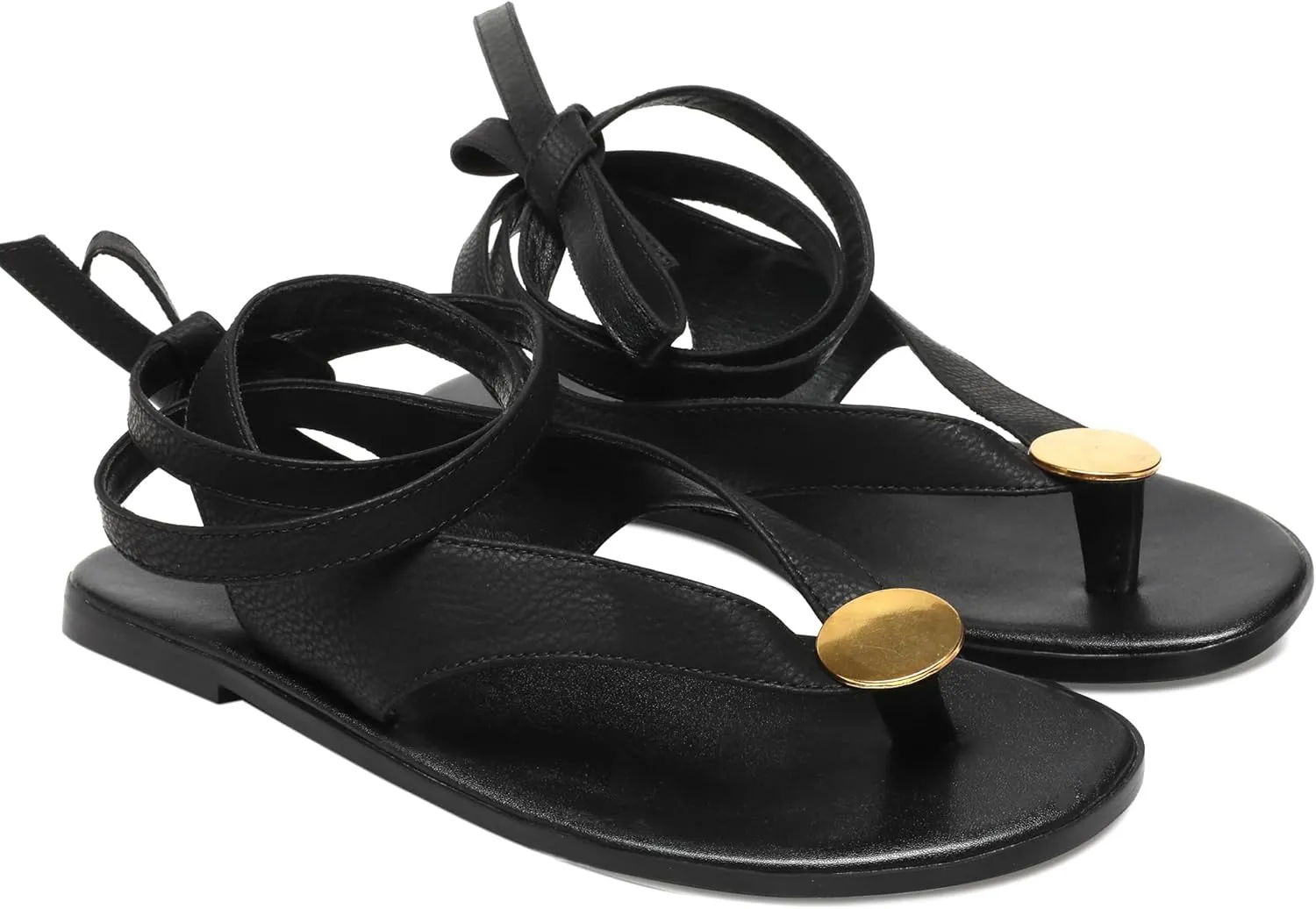 Strap Flip Flop Flat Sandals for Women with Metal Circular Ankle Strappy Ladies Fashion Cute Summer Thong Sandals Dressy.
