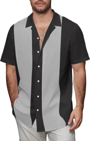 Striped T Shirts for Men Button Down Loose Fit Summer Casual Shirt Lightweight Lapel Short Sleeve Stylish Beach Tees