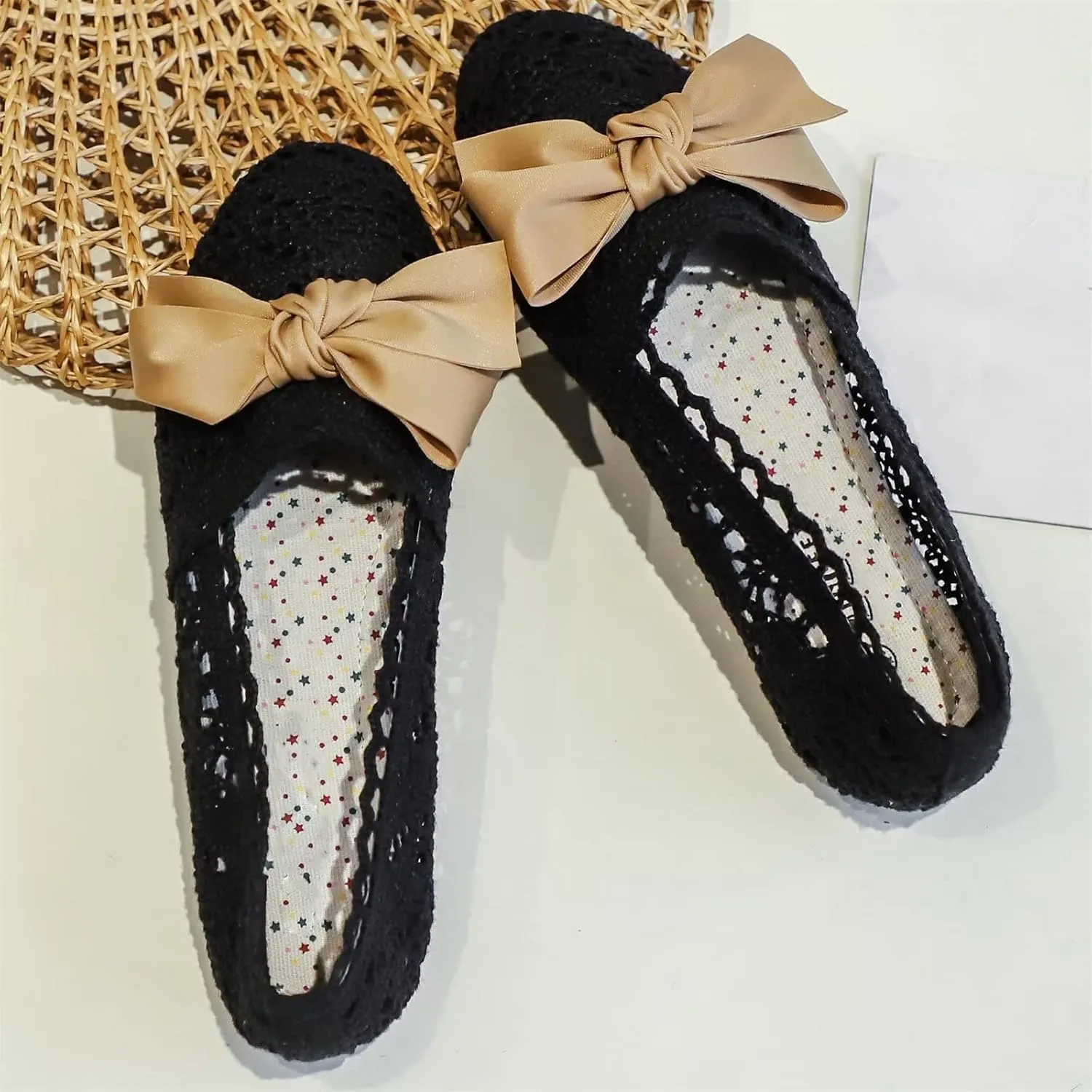 Stunner Women's Round Toe Flats Lace Hollow Breathable Slip on Flat Shoes