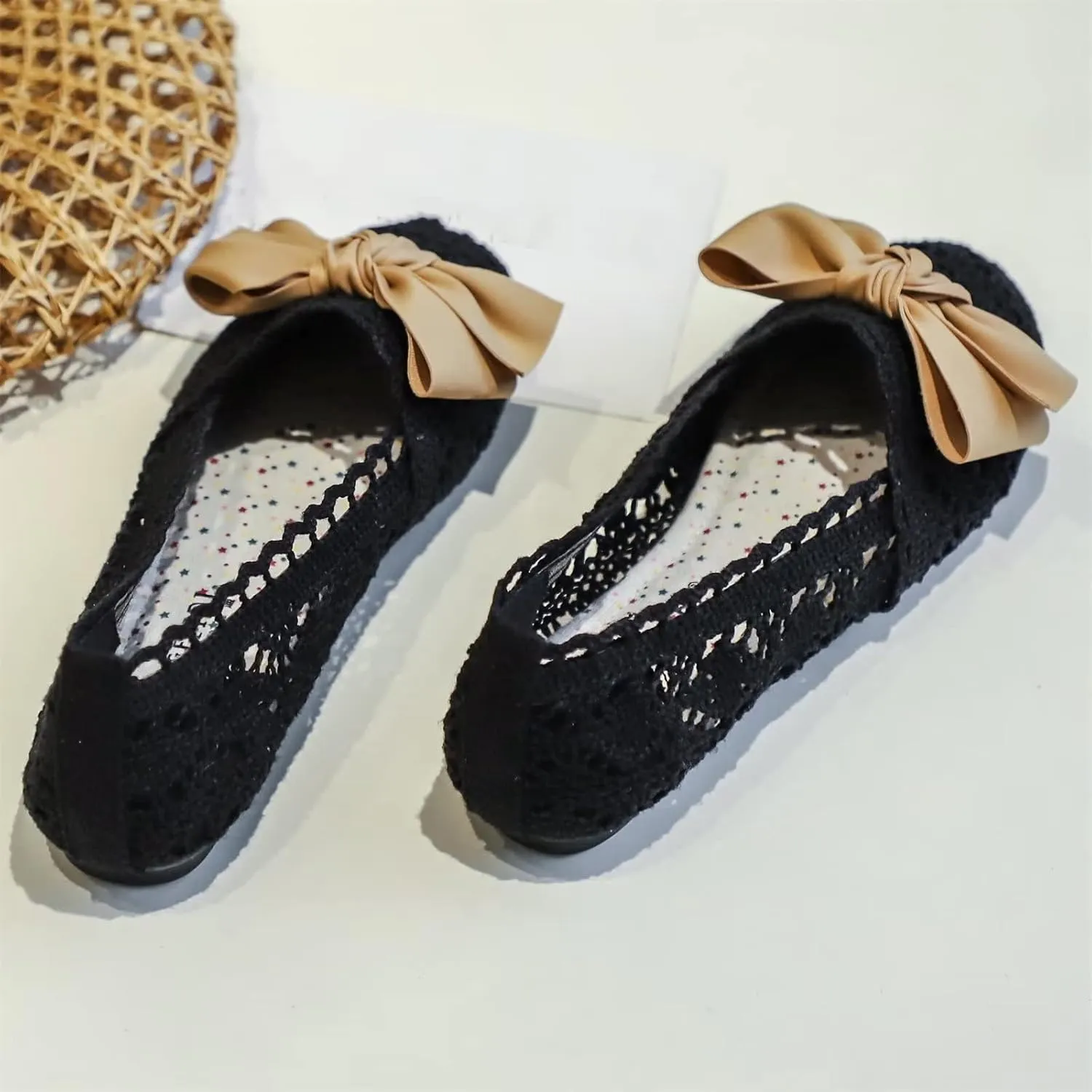 Stunner Women's Round Toe Flats Lace Hollow Breathable Slip on Flat Shoes