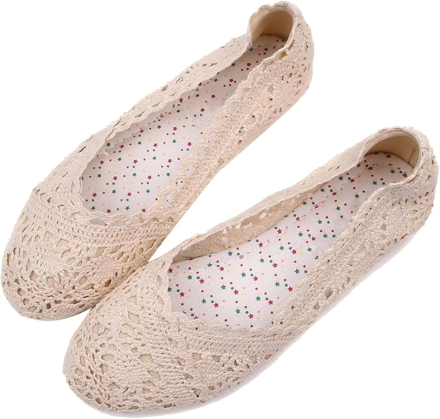 Stunner Women's Round Toe Flats Lace Hollow Breathable Slip on Flat Shoes