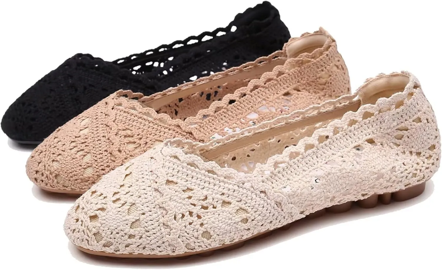 Stunner Women's Round Toe Flats Lace Hollow Breathable Slip on Flat Shoes