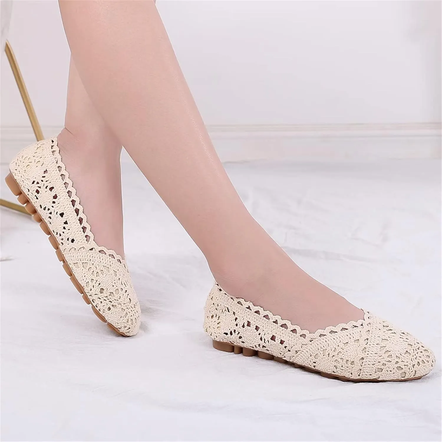 Stunner Women's Round Toe Flats Lace Hollow Breathable Slip on Flat Shoes