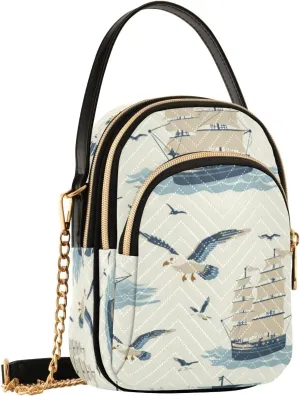 SUABO Crossbody Bag for Women, Seagull Boat Phone Purse Detachable Chain Bag Shoulder Handbag Wallet